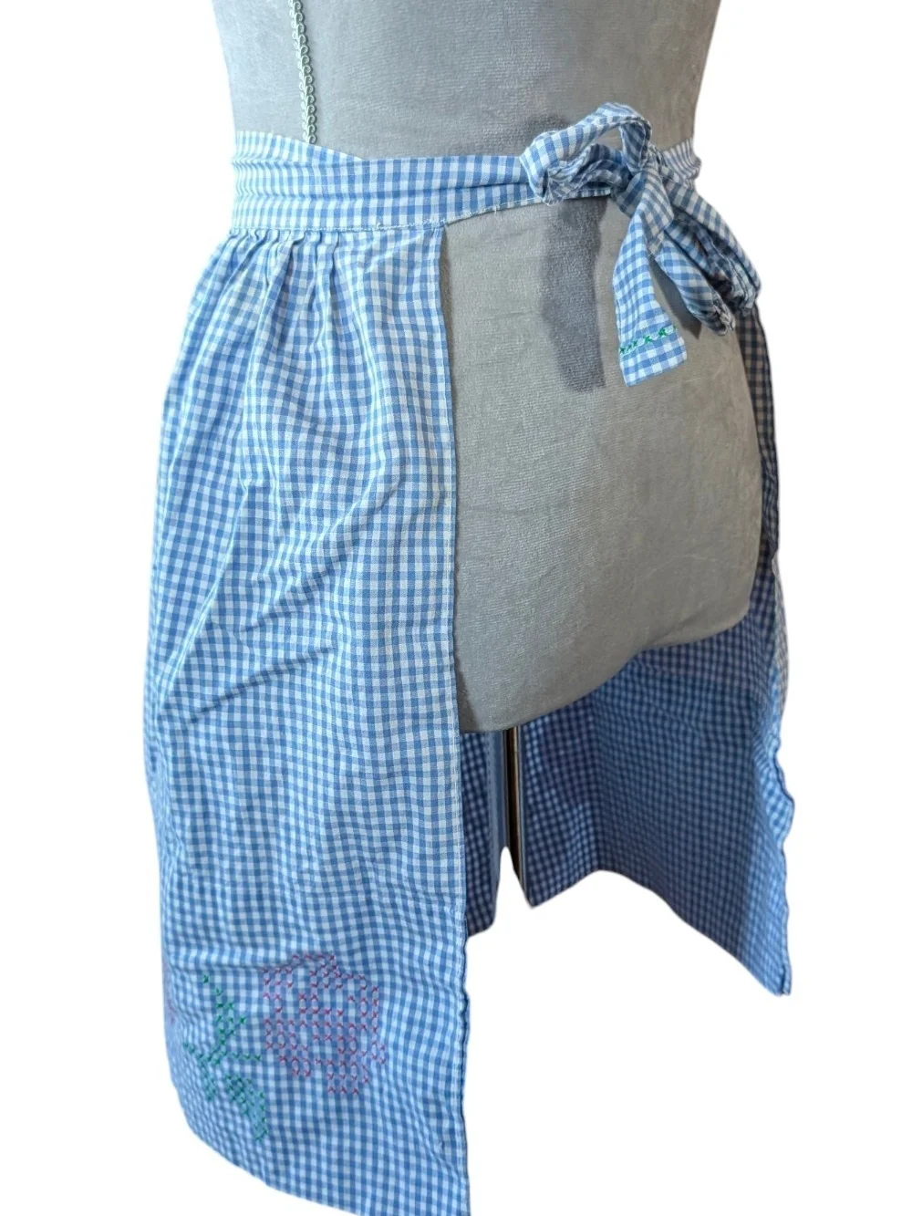 Blue Gingham Embroidered Women’s Half Apron